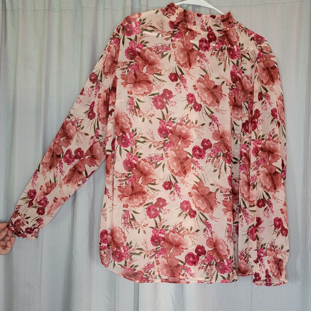 Torrid floral pink sheer long sleeve blouse size 2x